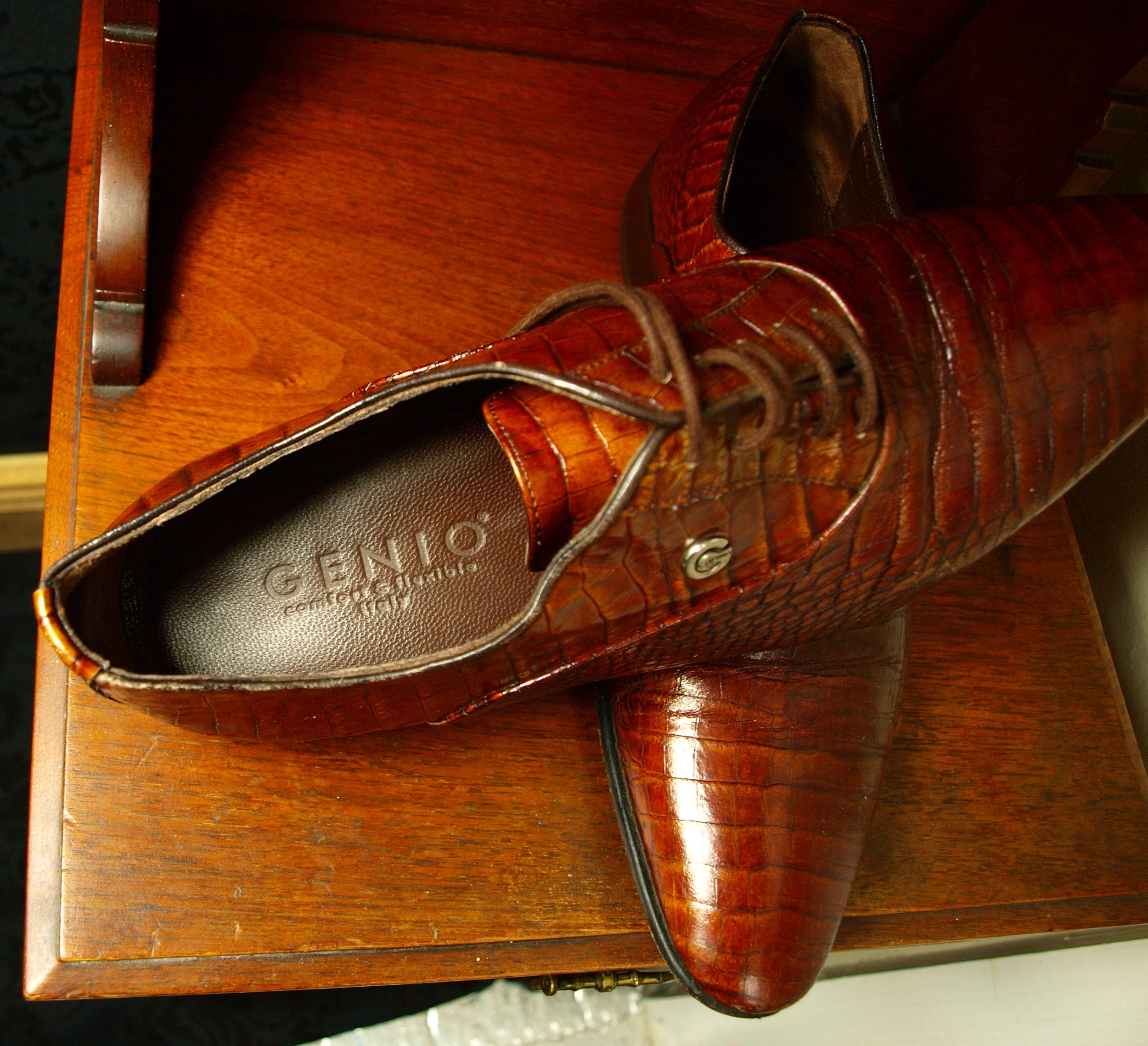 Mens Made in Italy Genio Faux Crocodile Skin Leather Shoes Size 41 Uk 7