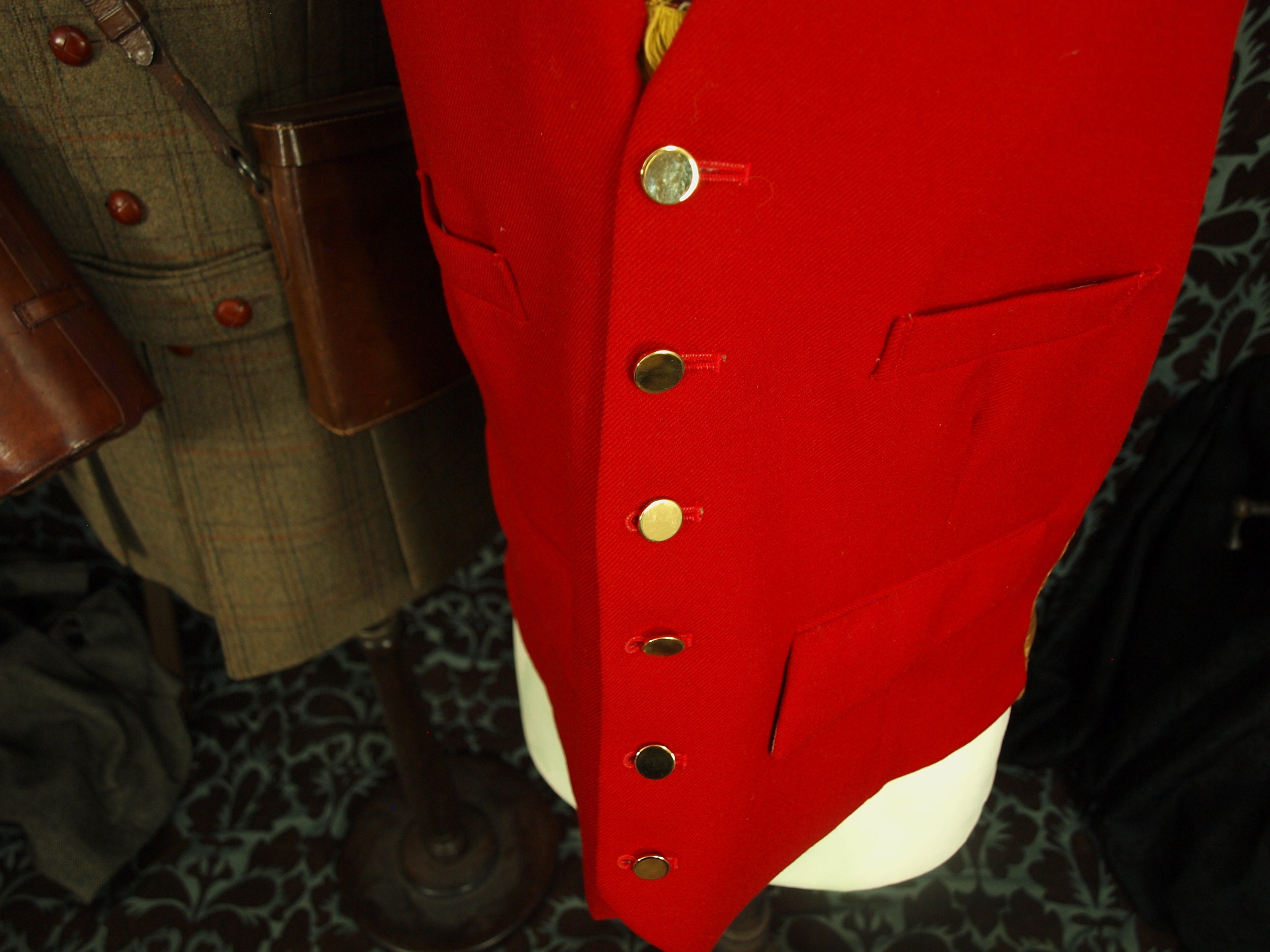 Mens Vintage Red Hunt Riding waistcoat Wool with Brass Buttons in a