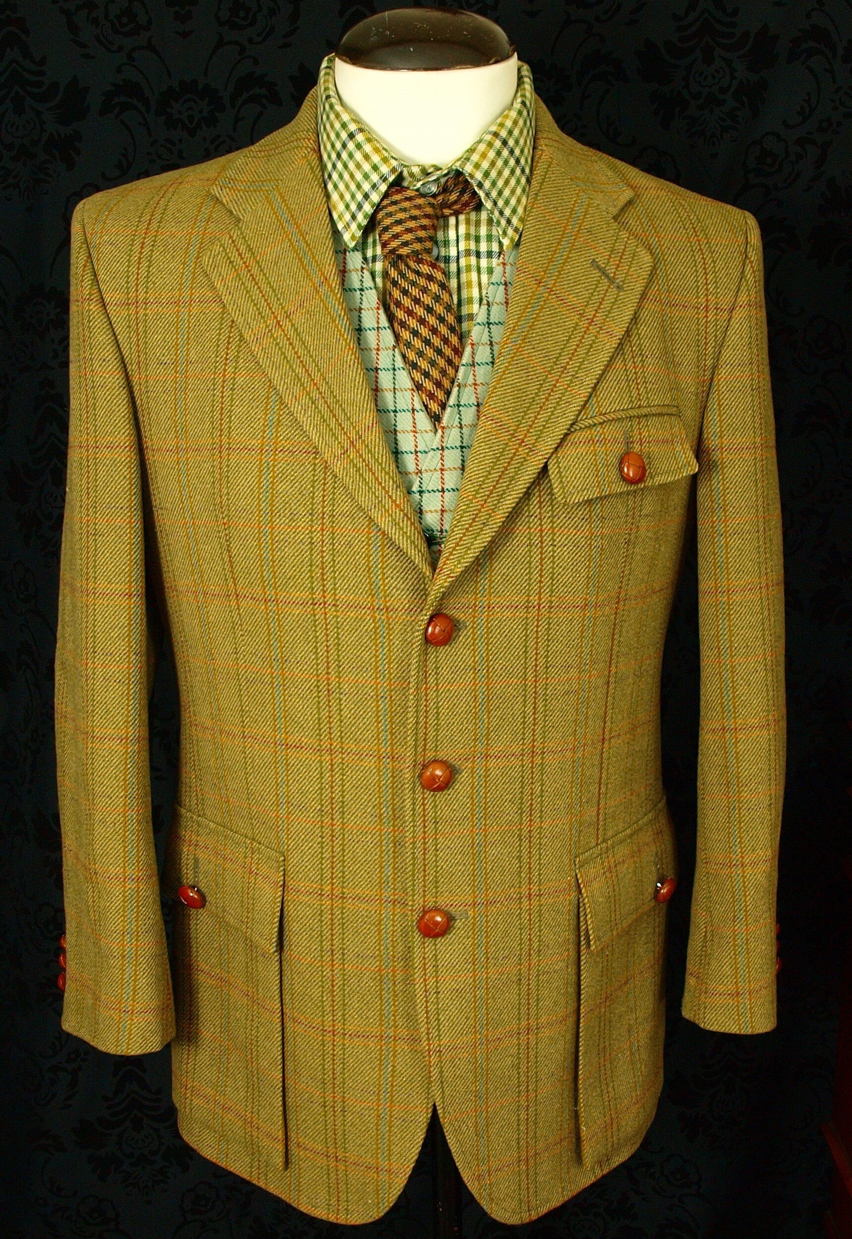 Mens Bladen Tweed Suede detaling Norfolk Shooting Hunting Jacket Blazer ...