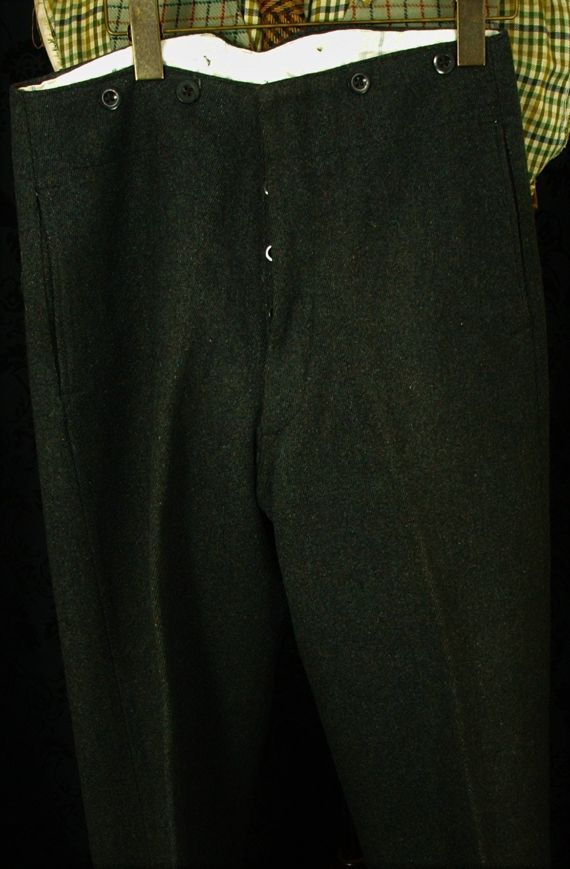 Superb Mens Vintage Fishtail 30's 40's Tweed Trousers Size 30 Waist 28