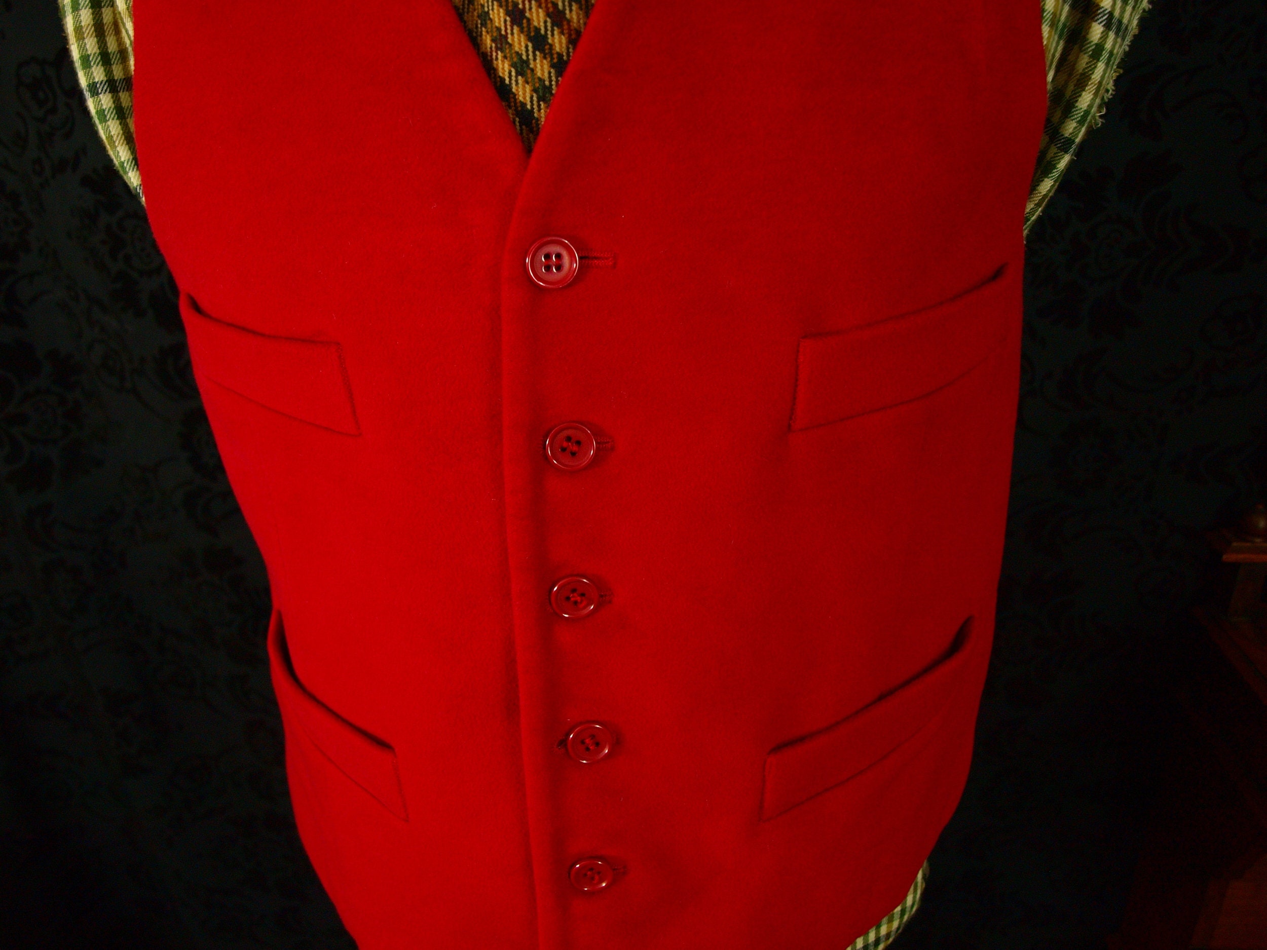 Mens Brocklehursts of Backewell Red Moleskin Type Red Waistcoat Sz 40