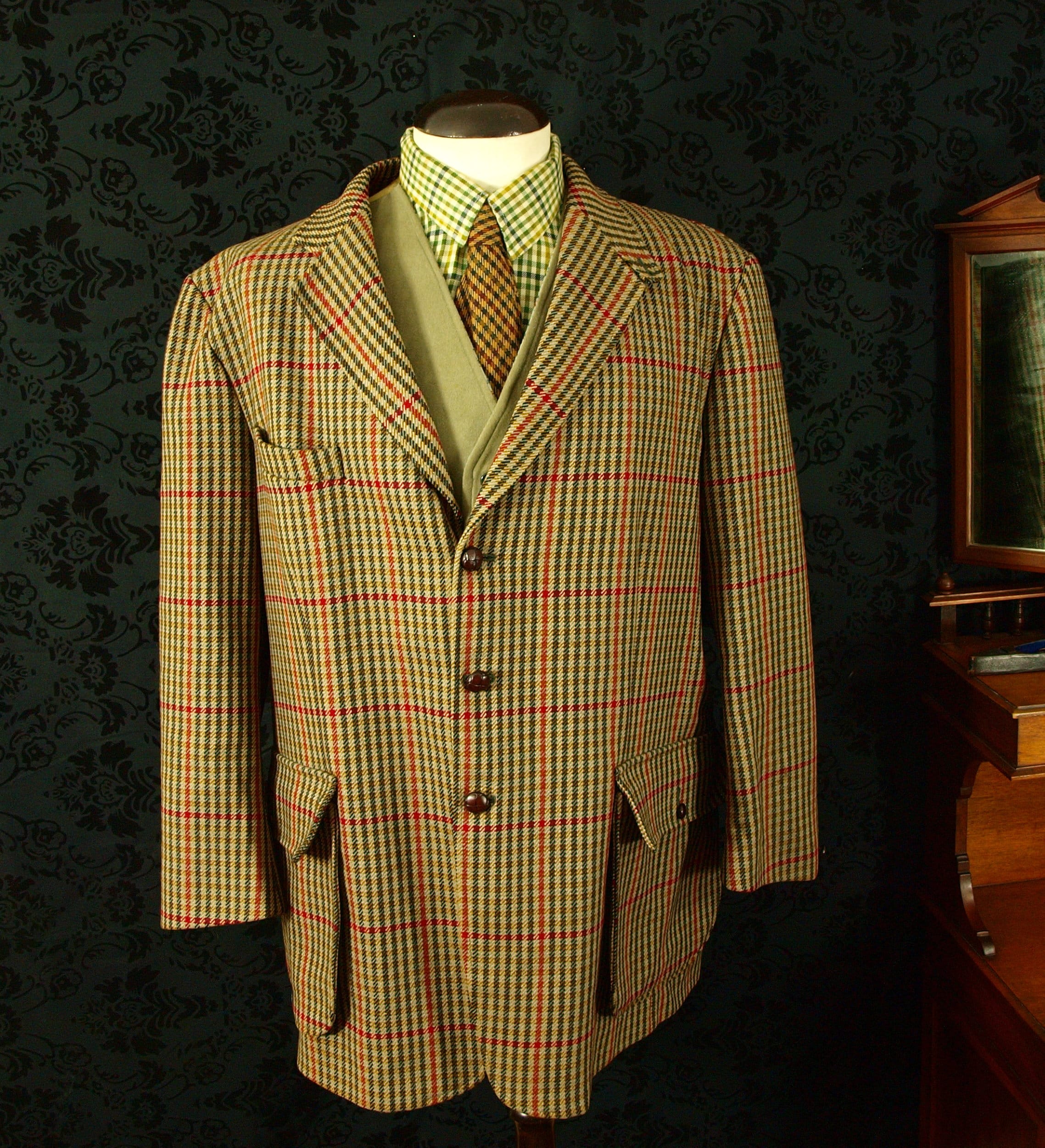 Superb Mens Vintage Norfolk Tweed Hunting Shooting Jacket Coat Size 48 XL