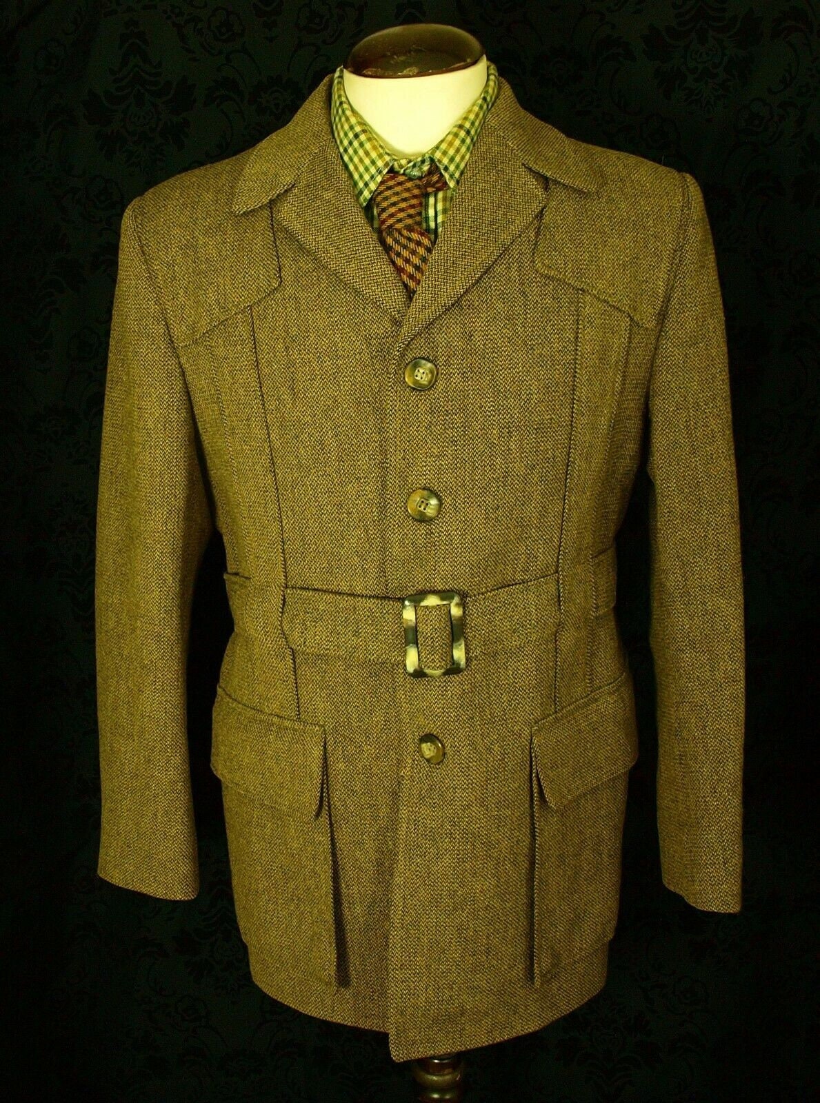 Superb Full Mens Tweed Norfolk Shooting Hunting Jacket Coat Sz 42 Large