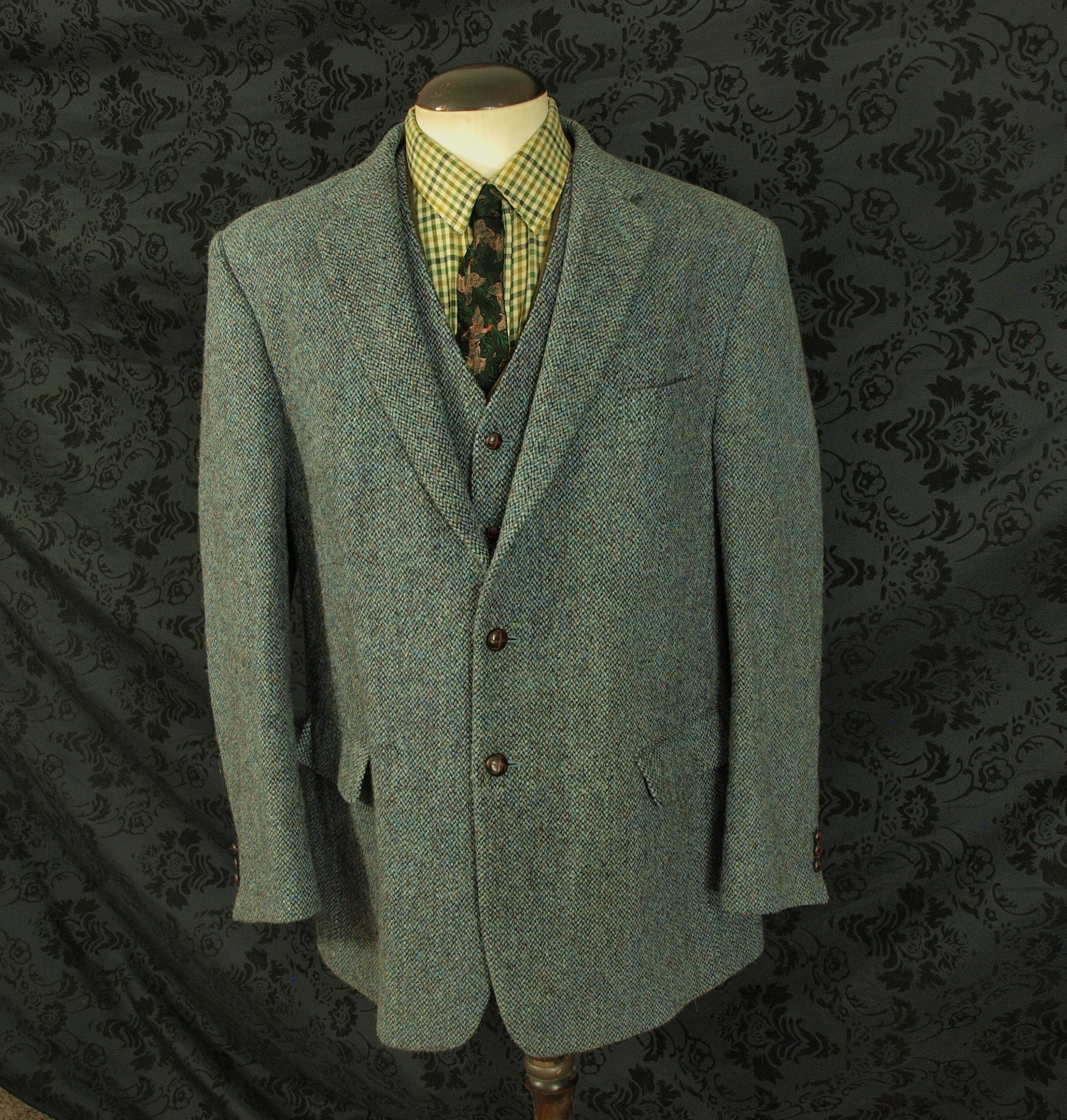 New Mens ewm Blue Harris Tweed Jacket and Waistcoat Set Size 46 Inch XL