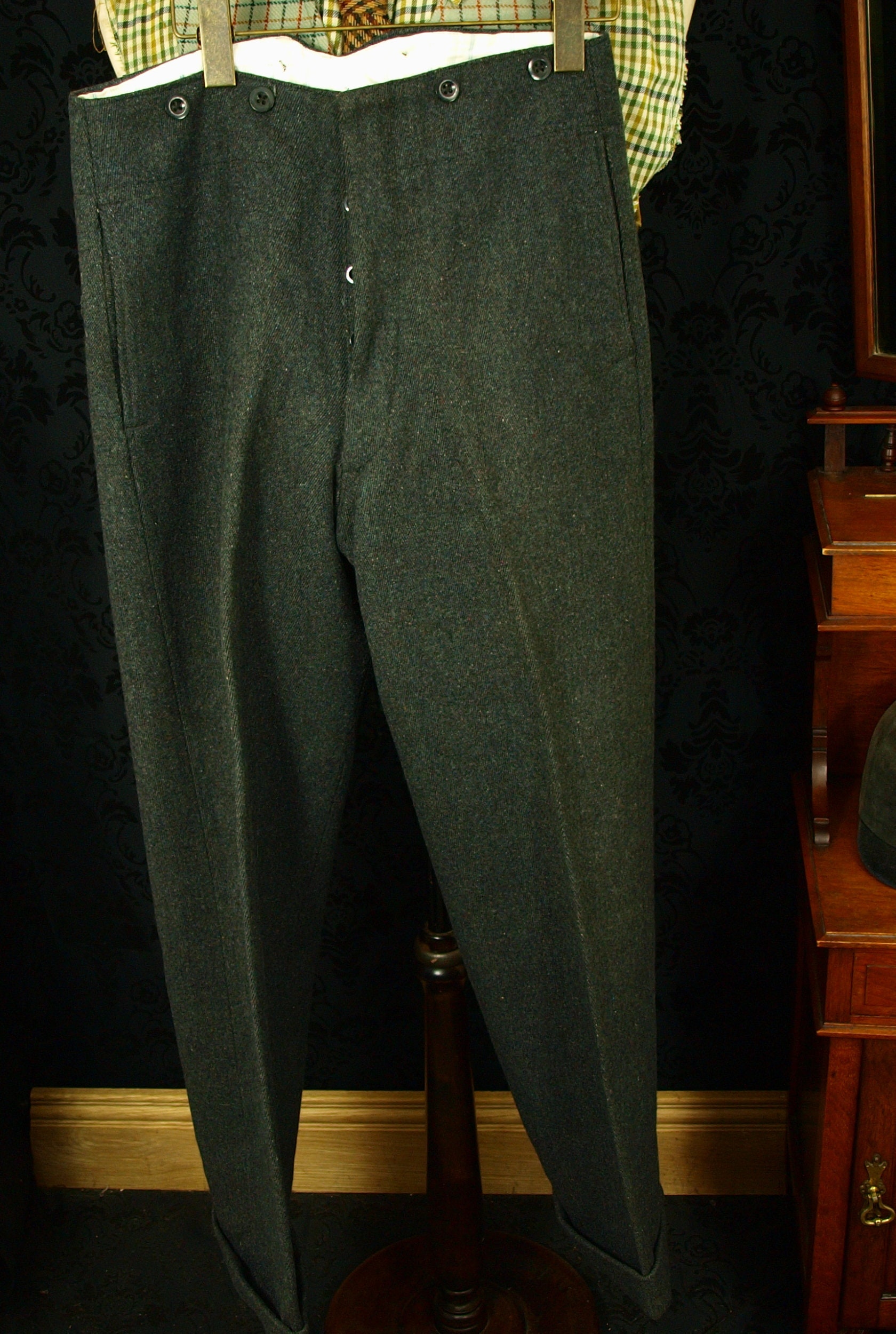 Superb Mens Vintage Fishtail 30's 40's Tweed Trousers Size 30 Waist 28