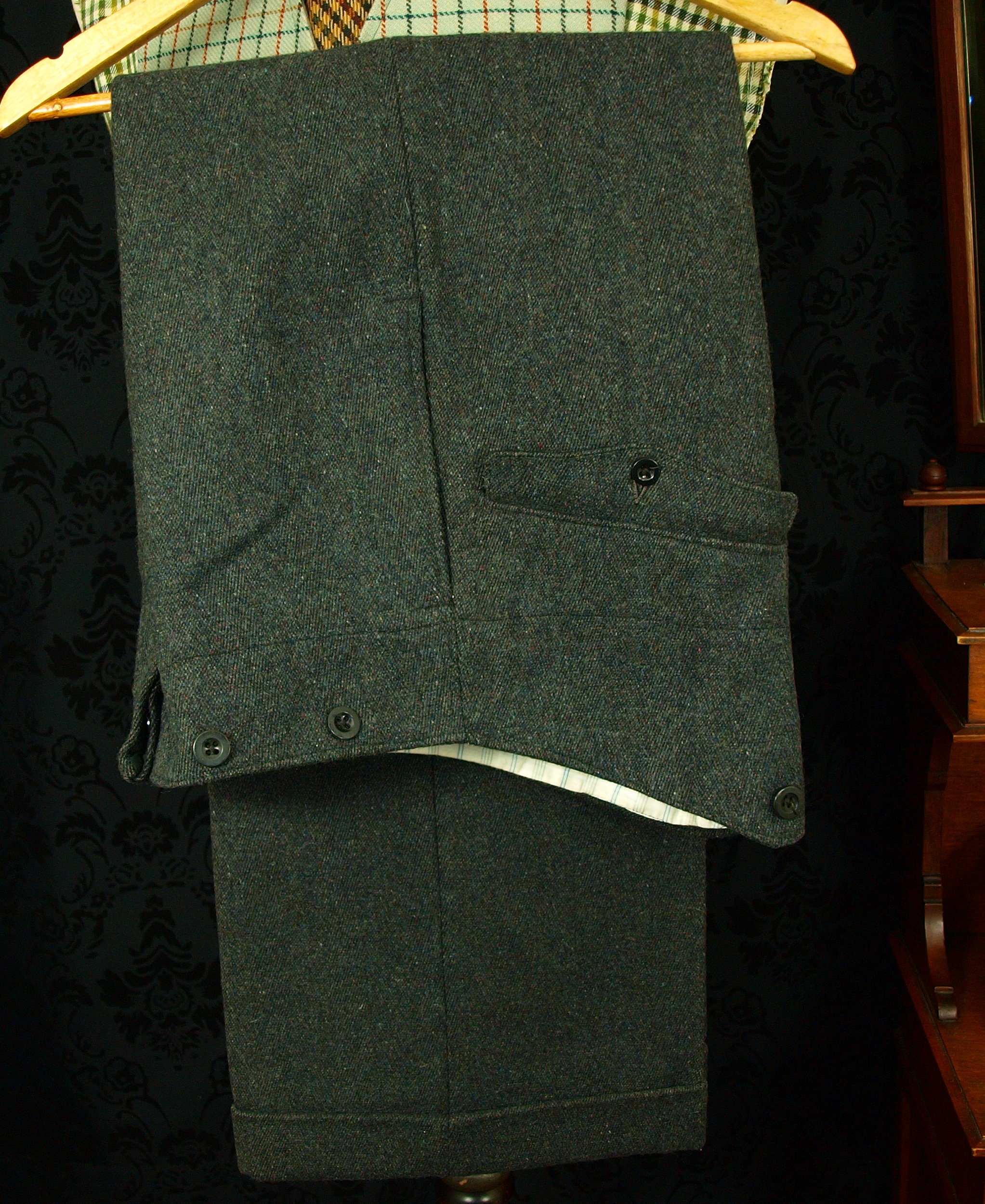 Superb Mens Vintage Fishtail 30's 40's Tweed Trousers Size 30 Waist 28