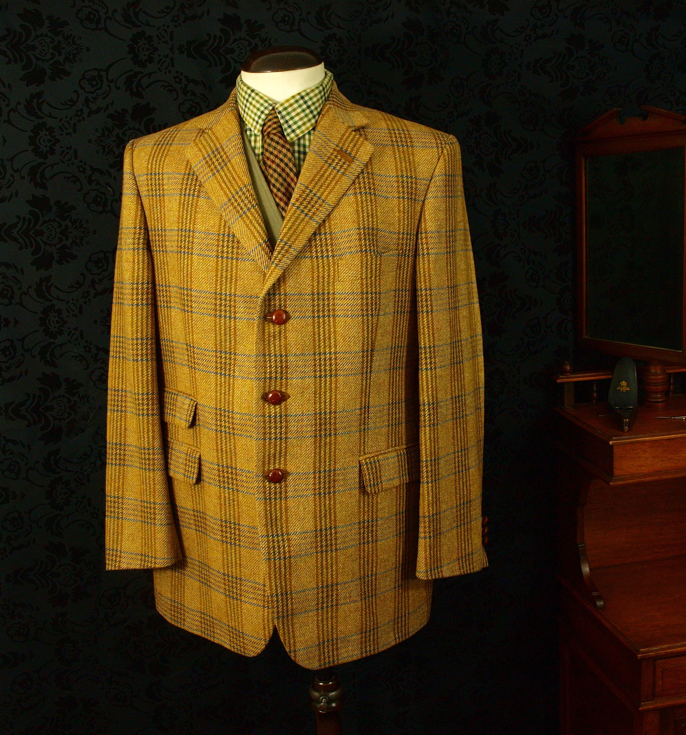 Superb Mens DAKS Tweed Suede Detail Jacket Blazer Size 44 Long