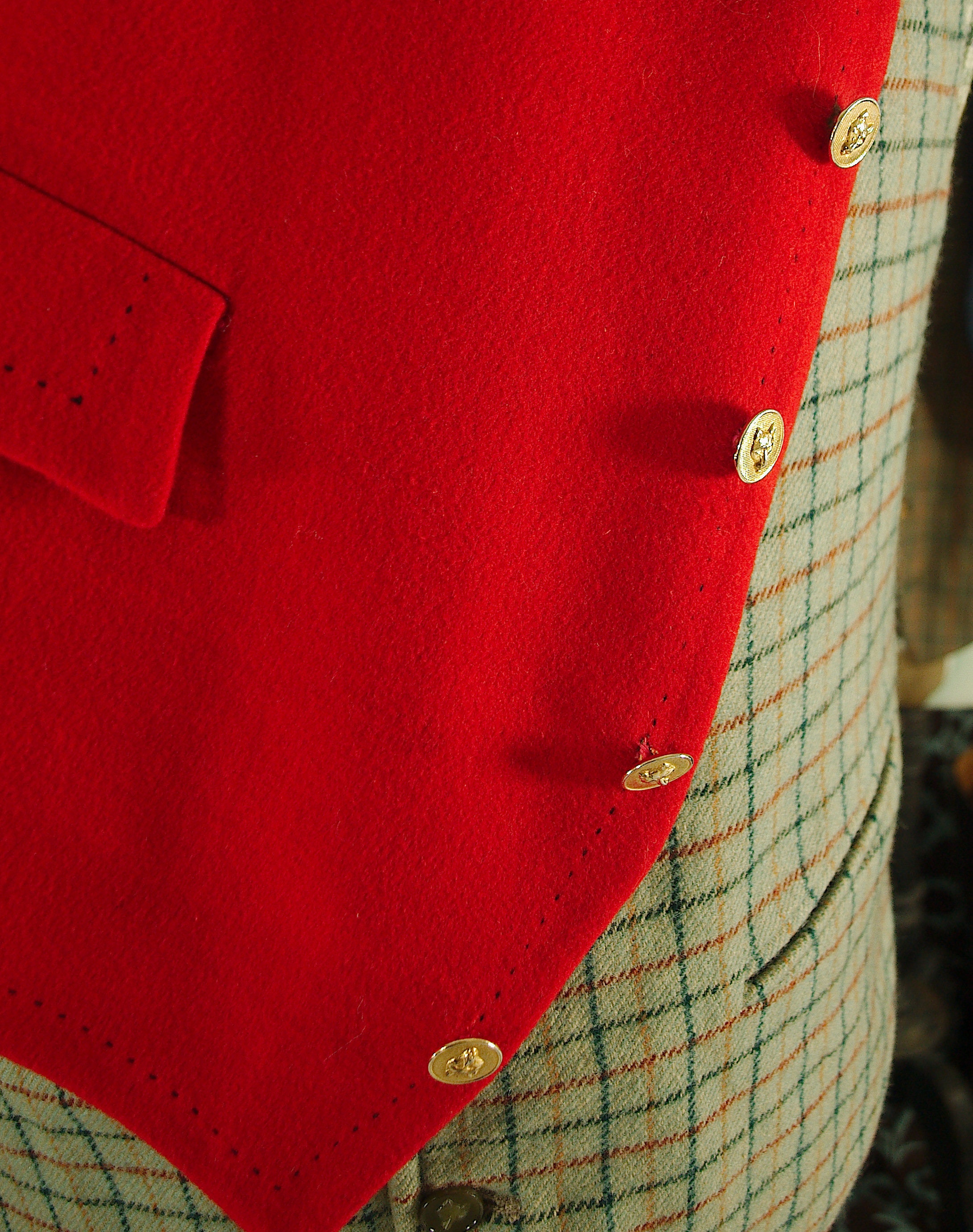 Very Good Mens Vintage Red Moleskin Hunting Waistcoat with Brass