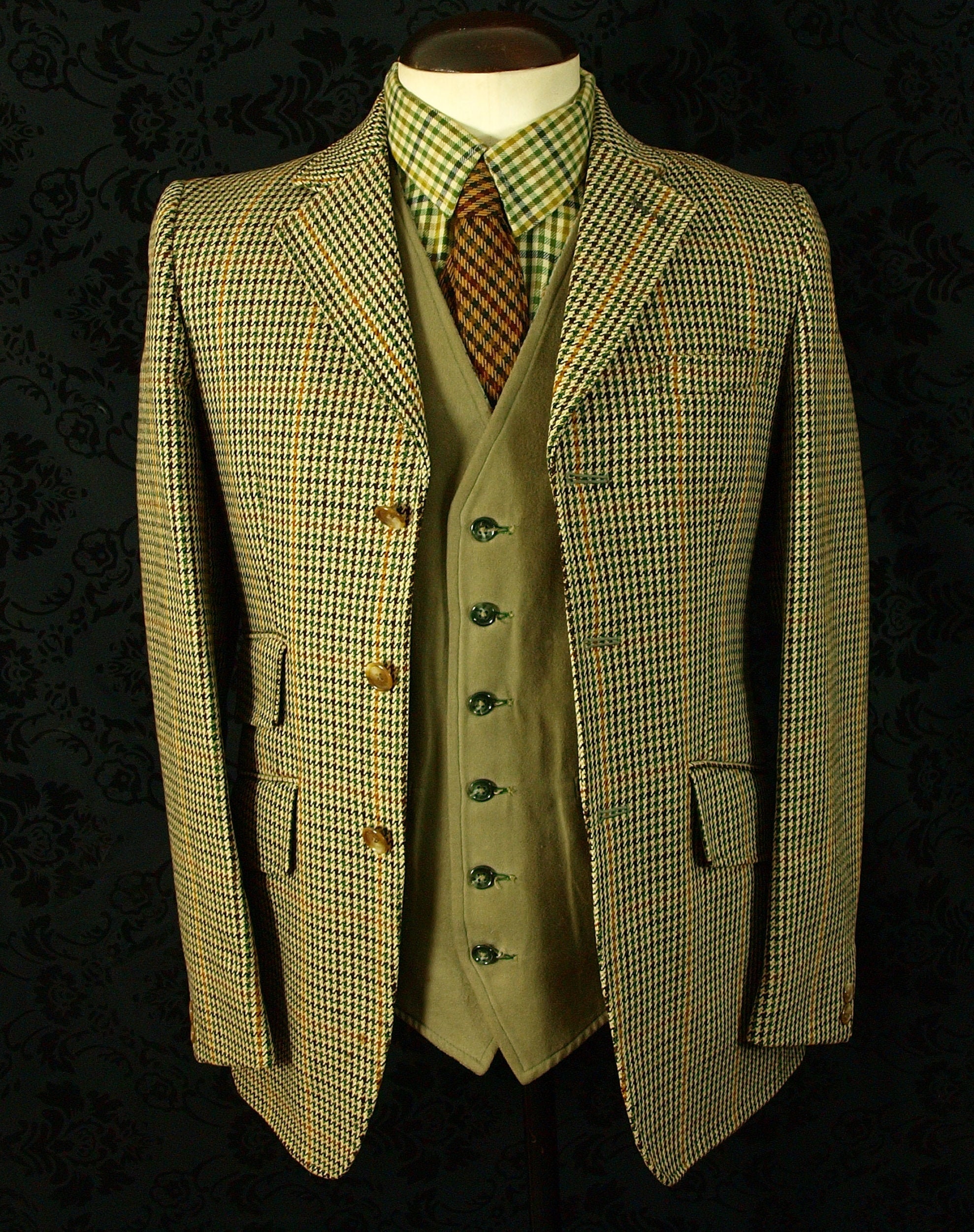 Rare Mens Vintage Tweed Genuine Hacking Jacket Suit Size 36 extra small