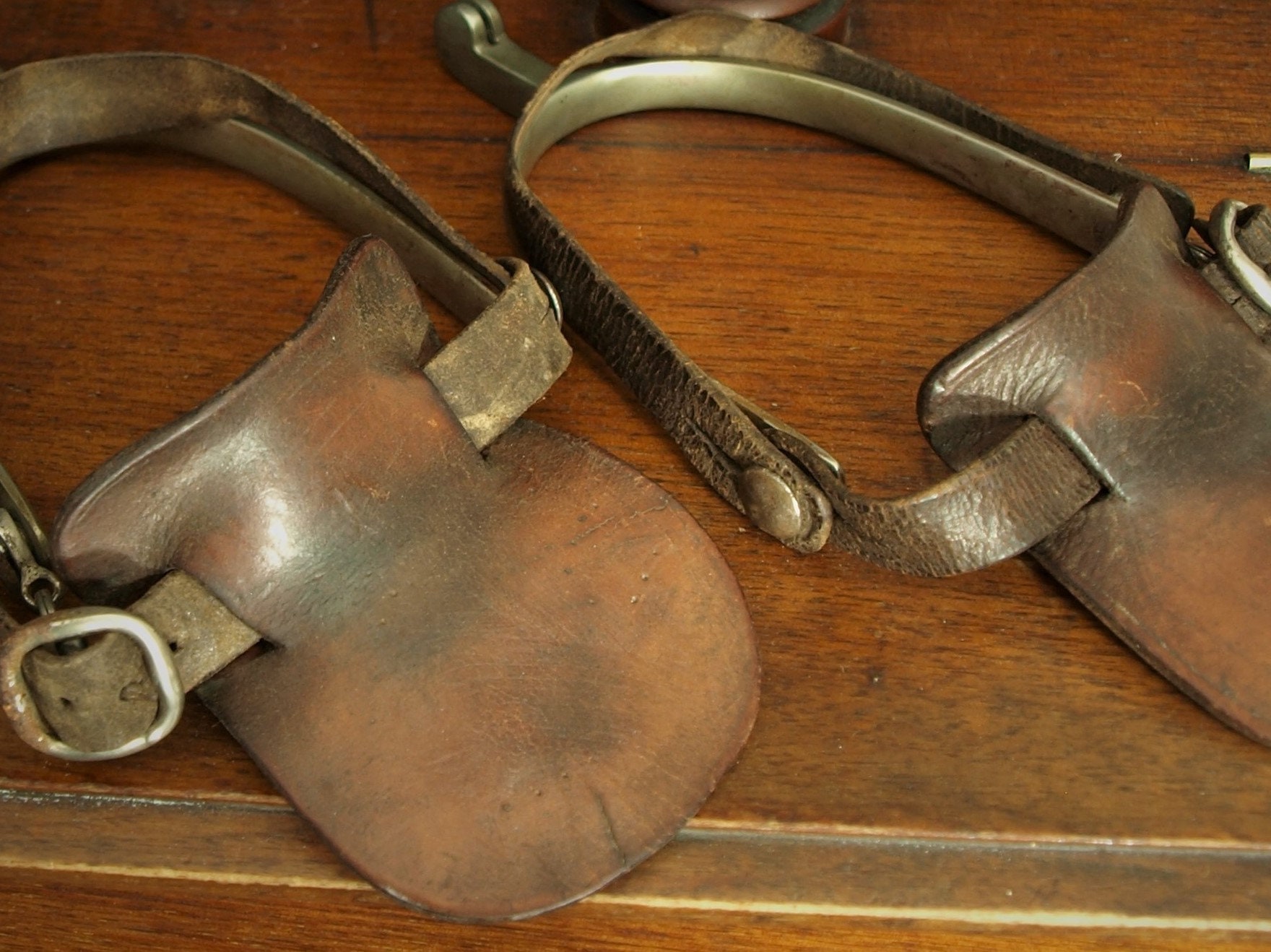 Vintage Antique WW2 Possibly Polo Riding spurs with leather Protectors