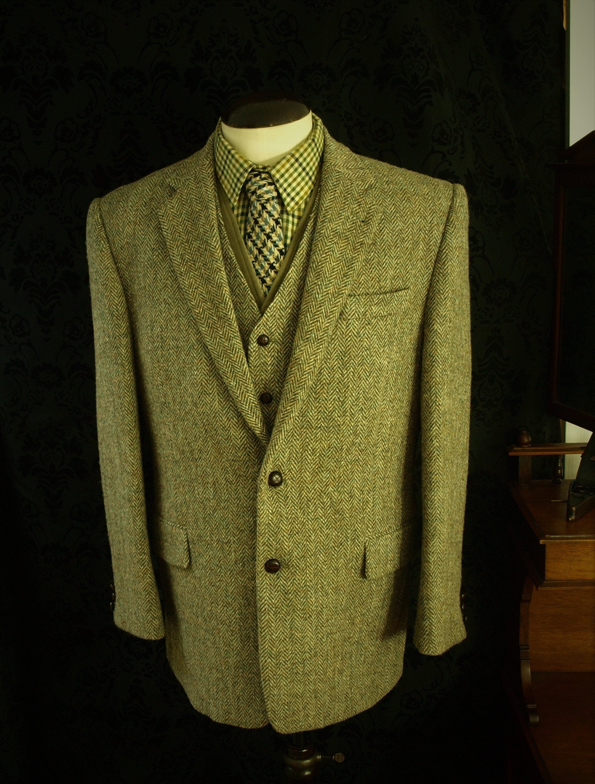 Good New Mens Harris Tweed Waistcoat & Jacket Blazer Set Size 42 Large