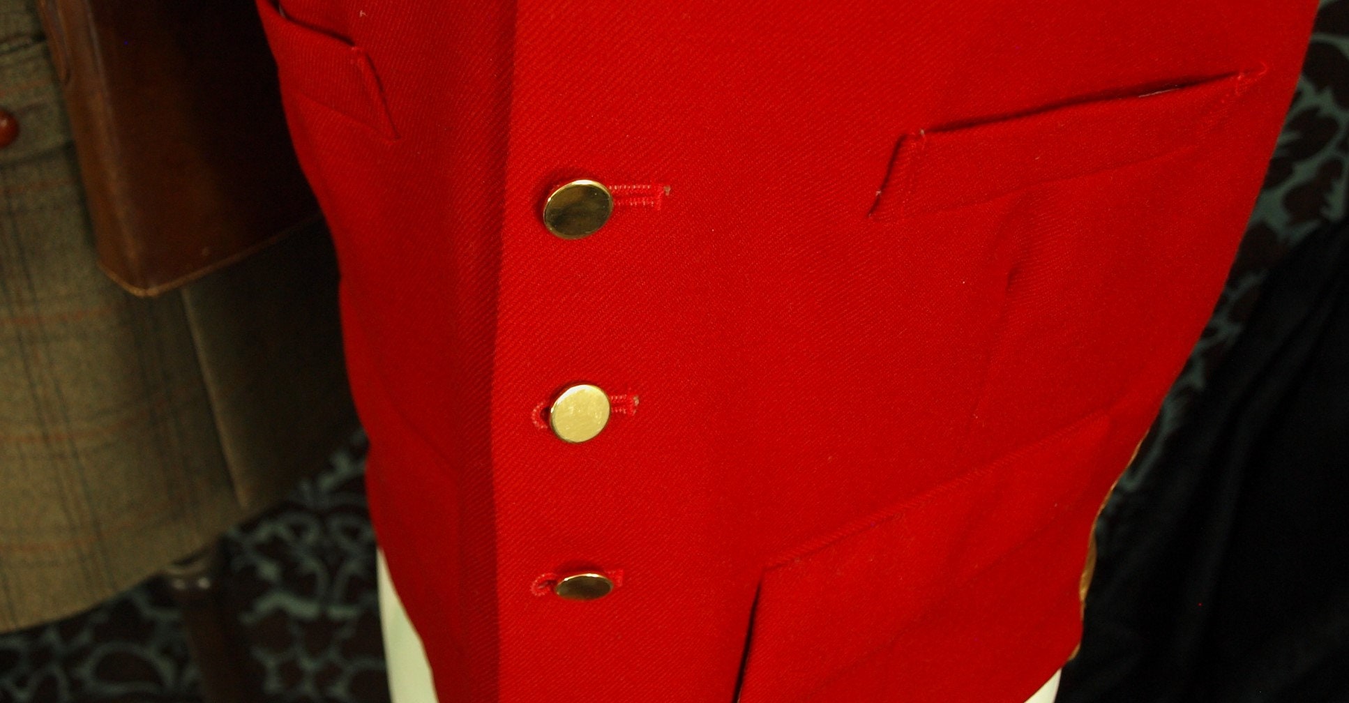 Mens Vintage Red Hunt Riding waistcoat Wool with Brass Buttons in a