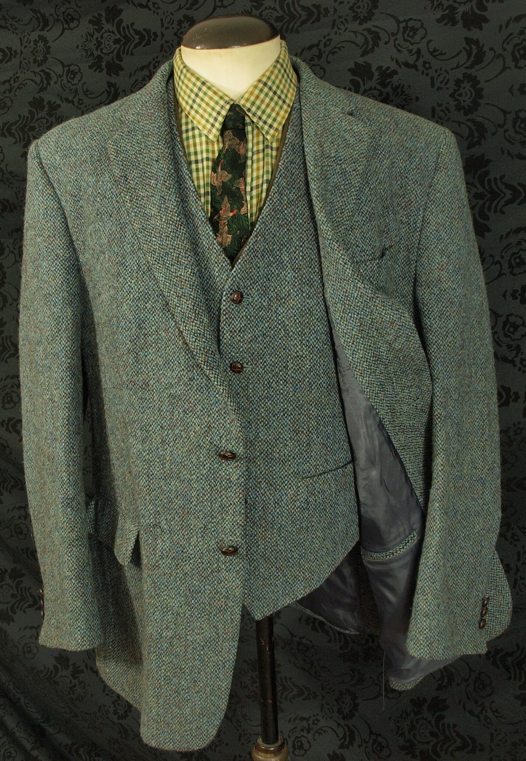 New Mens ewm Blue Harris Tweed Jacket and Waistcoat Set Size 46 Inch XL