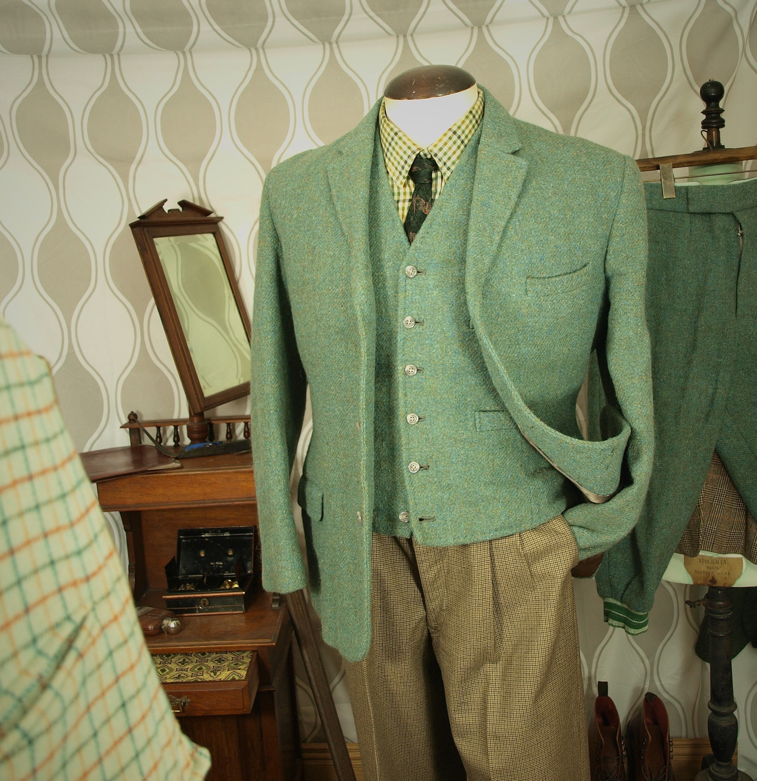 Rare Heavy Mens Vintage Bespoke Country Gamekeeper Tweed 3 piece Suit ...
