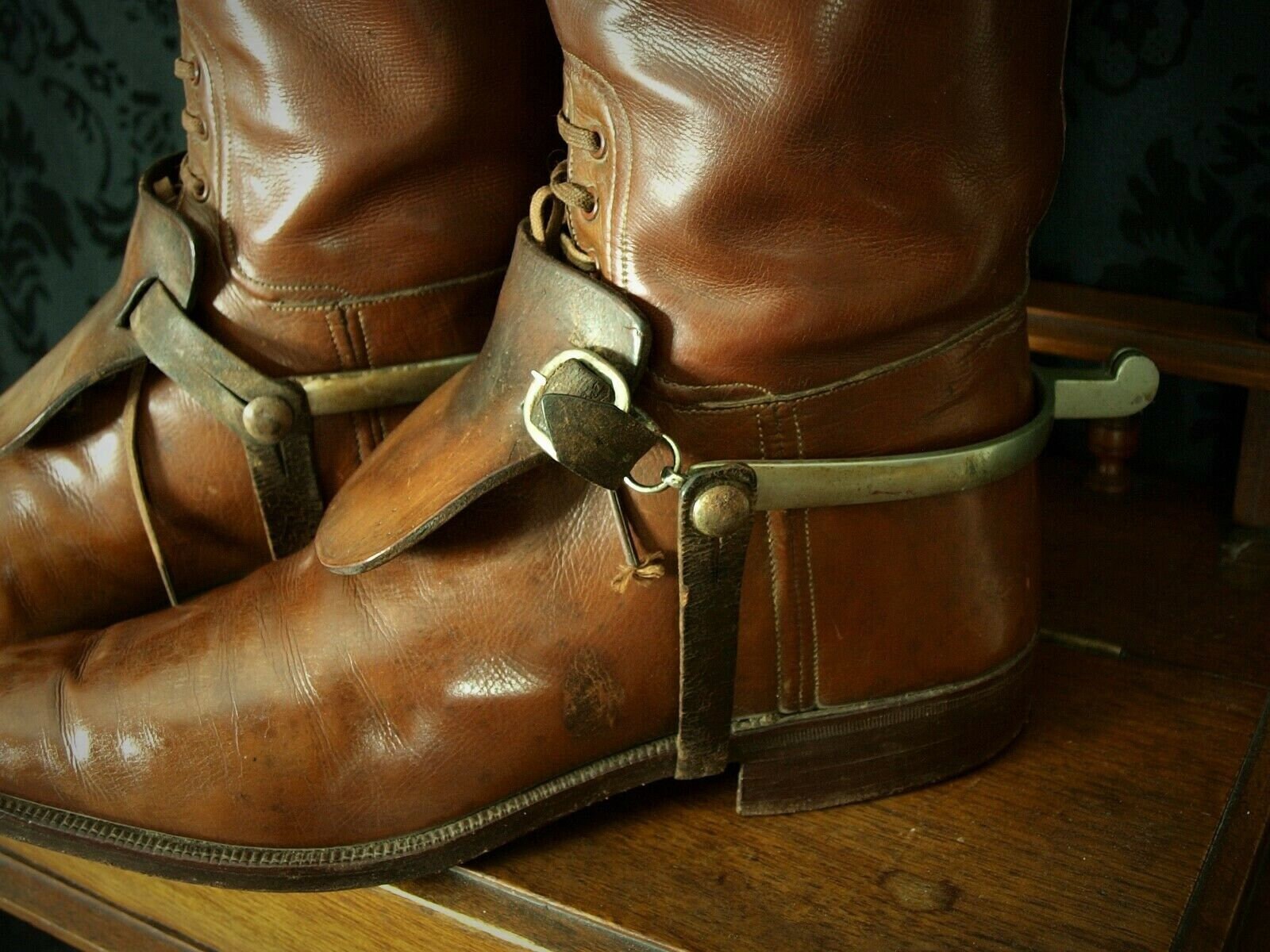 Vintage Antique WW2 Possibly Polo Riding spurs with leather Protectors