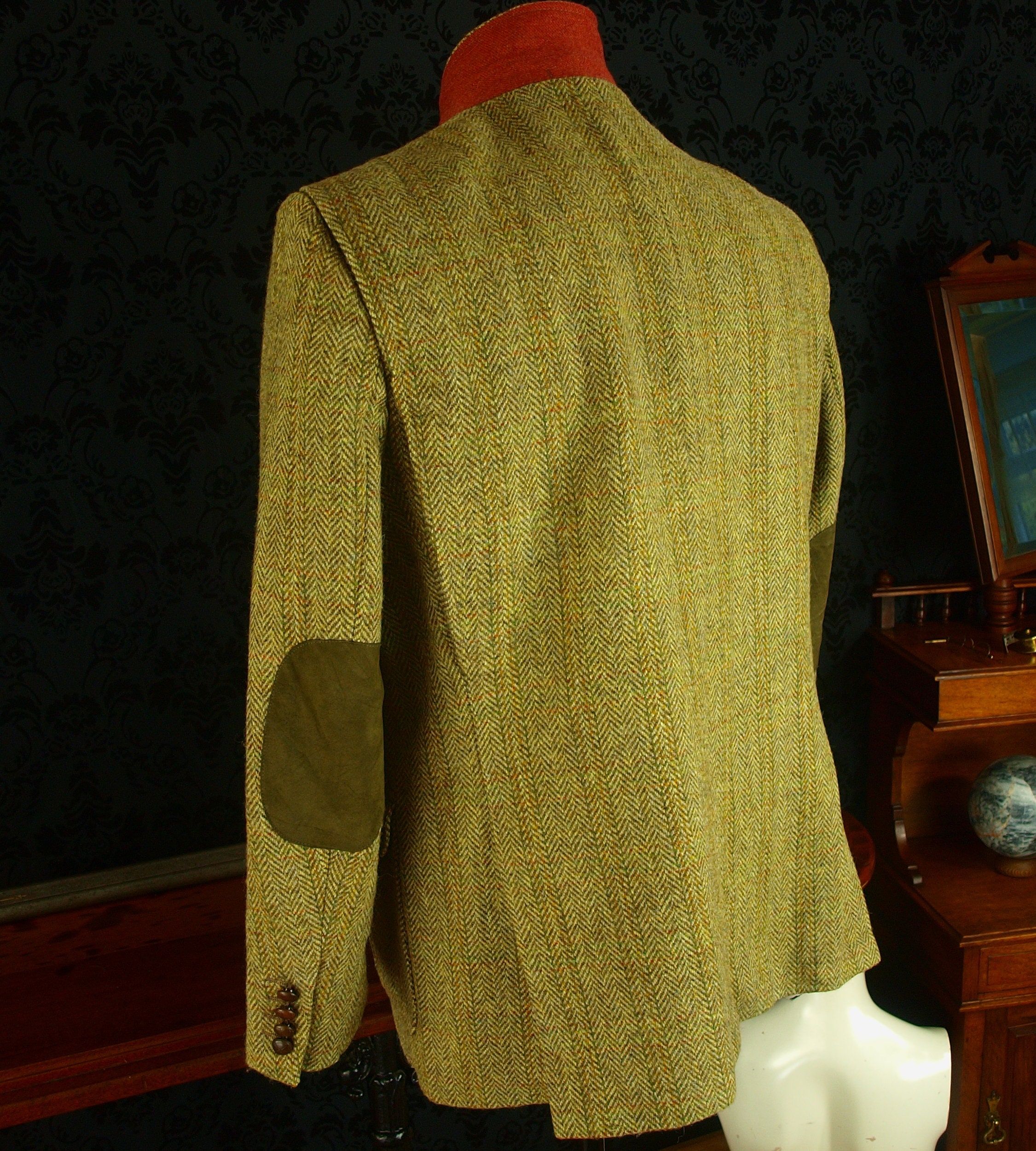 Mens Vintage Harris Tweed Norfolk Shooting Hunting Jacket Blazer Suede