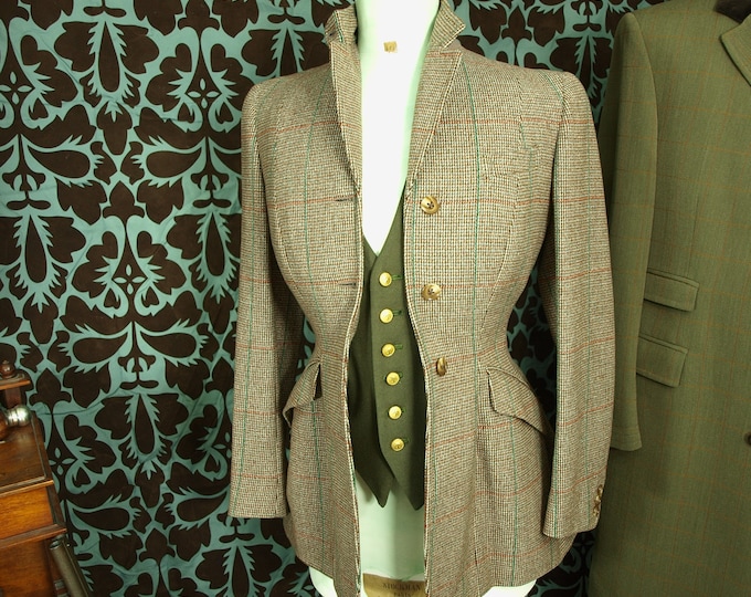 Sold.....Excellent Rare Ladies Early Vintage Moss Bros of Covent Garden Tweed Riding Jacket in a size 30 inch small....Sold