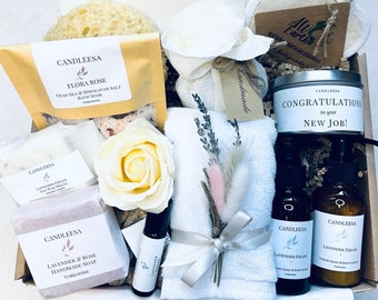 NEW JOB Gift Box: New Job Pamper Hamper, Congratulations Gift Hamper, Good Luck, Sorry You are Leaving, Personalised, Colleague Goodbye