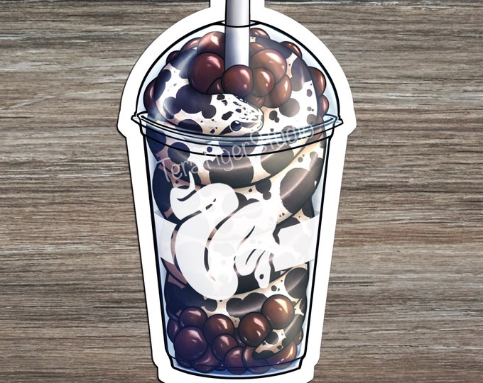 Lychee Boba Tea STICKER \u2022 Reptile Bubble Tea \u2022 Anery Kenyan Sand Boa \u2022 Snek Sticker \u2022 Kitchen Decor \u2022 Gift for snake lover him or her