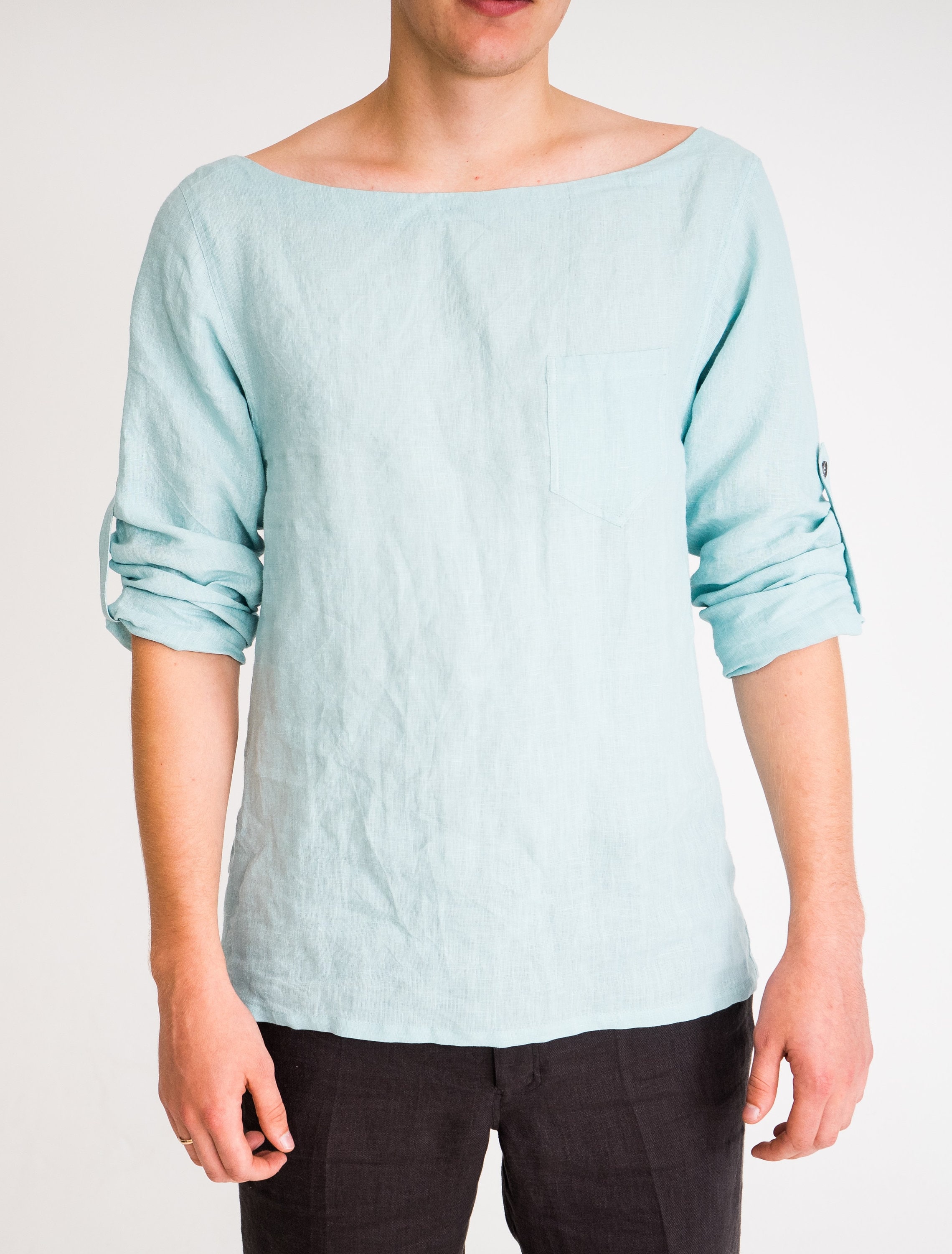 Men's linen shirt with boat neckline Etsy