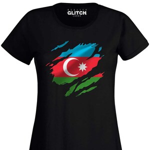 Reality Glitch Torn Azerbaijan Flag Womens T-Shirt