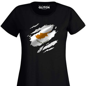 Reality Glitch Torn Cyprus Flag Womens T-Shirt