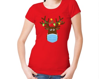 Reality Glitch T-shirt pour femme Rudolph Reindeer Mask