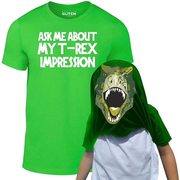 Reality Glitch Los niños me preguntan acerca de mi disfraz de dinosaurio con camiseta abatible de T-Rex