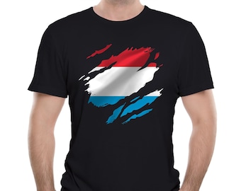 Reality Glitch Torn Luxembourg Flag Mens T-Shirt