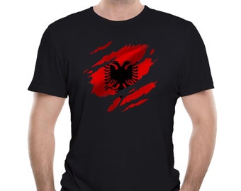 Reality Glitch Torn Albania Flag T-shirt homme