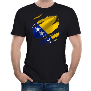 Reality Glitch Torn Bosnia Flag Mens T-Shirt Supporter Bosnian