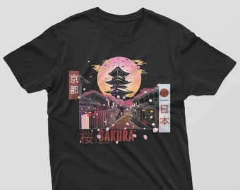 Mens Kyoto Inspired Japanese T-Shirt Tokyo Japan Temple Art