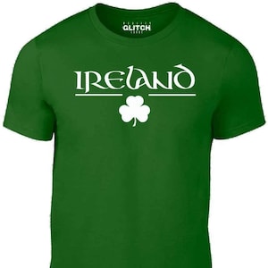 May include: Green t-shirt with a white shamrock and the word "IRELAND" in a stylised font.
