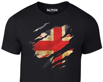 Reality Glitch Camiseta rasgada Union Jack UK para hombre