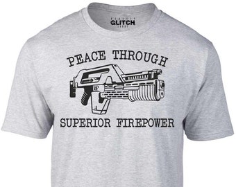 Reality Glitch T-shirt Peace Through Superior Firepower pour hommes