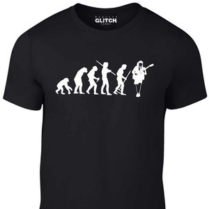 Herr-T-shirt med Angus Youngs evolution – Rolig rockmusik-T-shirt, gitarristpresent