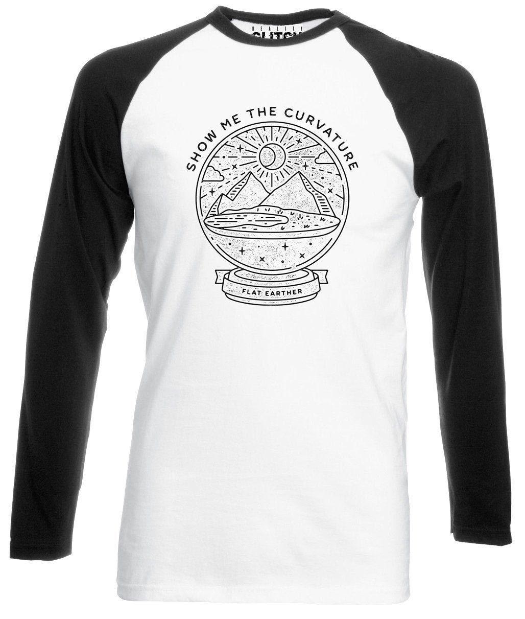 Image of Flat Earth Snow Globe - Show Me The Curvature Mens Baseball Shirt Long Sleeve