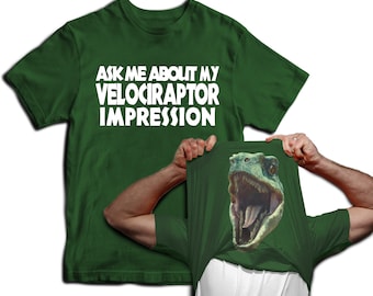 Ask Me About My Velociraptor Impression Dinosaur Flip Mens T-Shirt Jurassic Fancy Dress