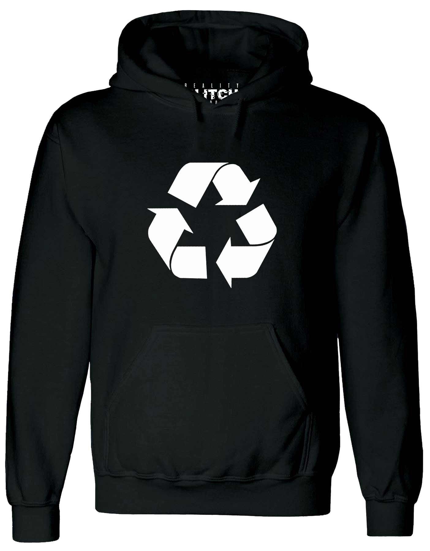 Image of Mens Recycling Symbol Hoodie Global Warming Save Planet Oceans