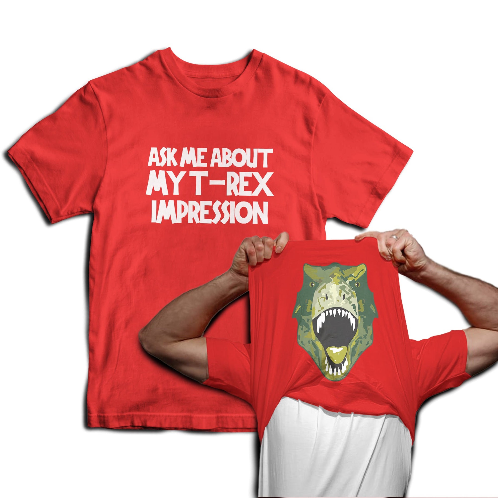 Discover Ask Me About My T-Rex Impression Dinosaur Flip Mens T-Shirt Jurassic Fancy Dress