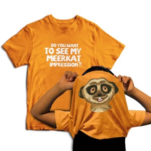 私のミーアキャットの真似を見たい？子供用おもしろ動物フリップTシャツ