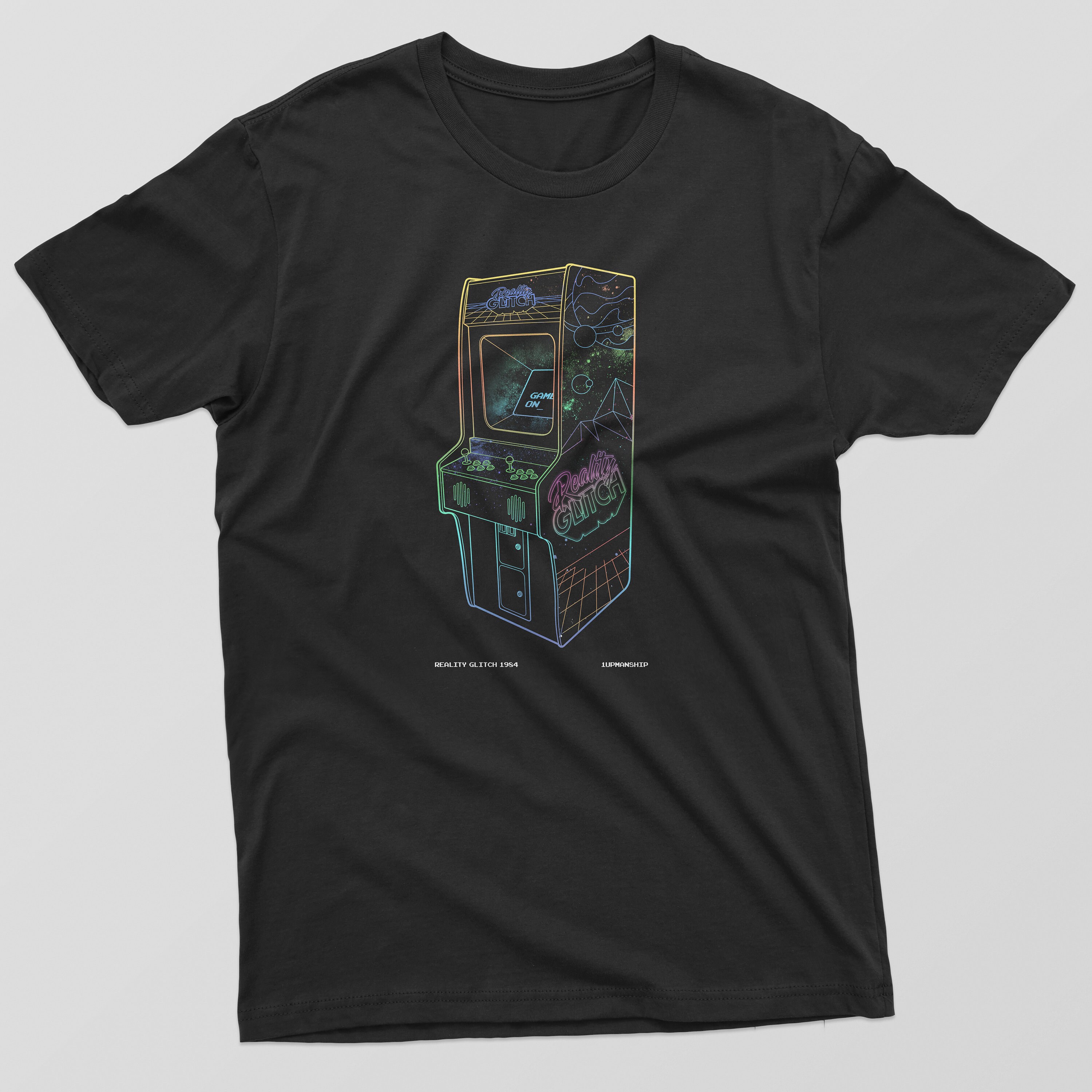 メンズ 1 UP ネオン レトロ アーケード マシン Tシャツ クラシック 