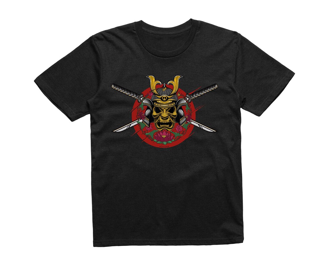 Kids Japanese Samurai Face Mask T-shirt Japan Anime Kitana Tokyo