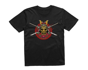 Kids Japanese Samurai Face Mask T-shirt Japan Anime Kitana Tokyo