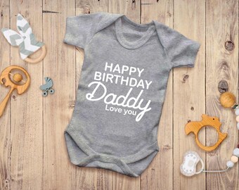 Reality Glitch Happy Birthday Daddy Grey Short Sleeve Babygrow