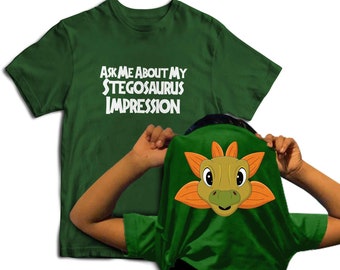 Ask Me About My Stegosaurus Impression Kids Dinosaur Flip T-Shirt