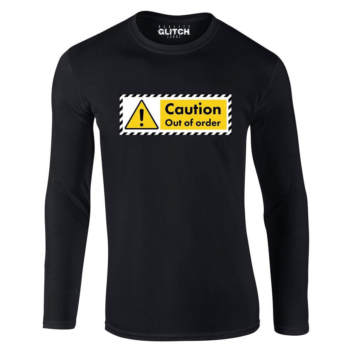 Image of Caution Out Of Order Sign Mens T-Shirt - Long Sleeve Funny Broken Vending