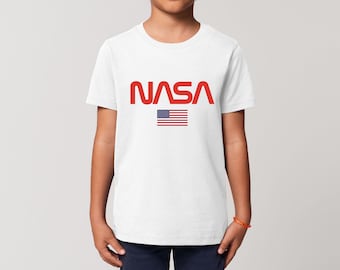 Nasa Logo US Flag Kids T-Shirt Space Agency American Houston Texas Shuttle