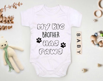 Big Brother Has Paws Baby Grow, Dog Cat Sibling Gift