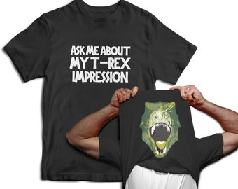 Chiedimi informazioni sul mio T-Rex Impression Dinosaur Flip T-shirt da uomo Jurassic Fancy Dress